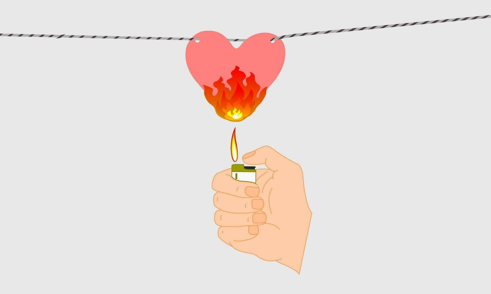 State of mind, love fire burning broken heart. Burning a broken heart from love in the flame from a lighter. vector