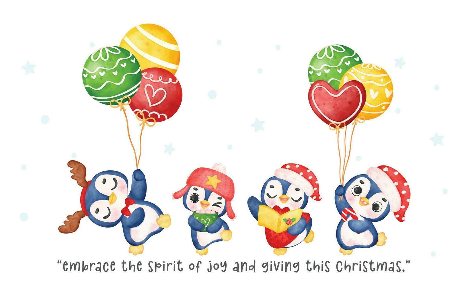 linda y gracioso pingüino grupo celebrando Navidad, festivo acuarela bandera vector
