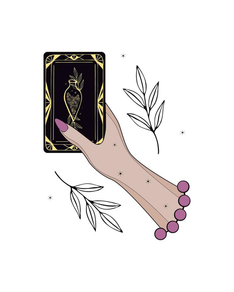 tarot tarjeta mano de hembra fortuna cajero. vector