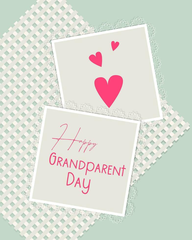 Happy Grandparents Day card greeting in vintage scrapbooking collage style, lace doily. vector