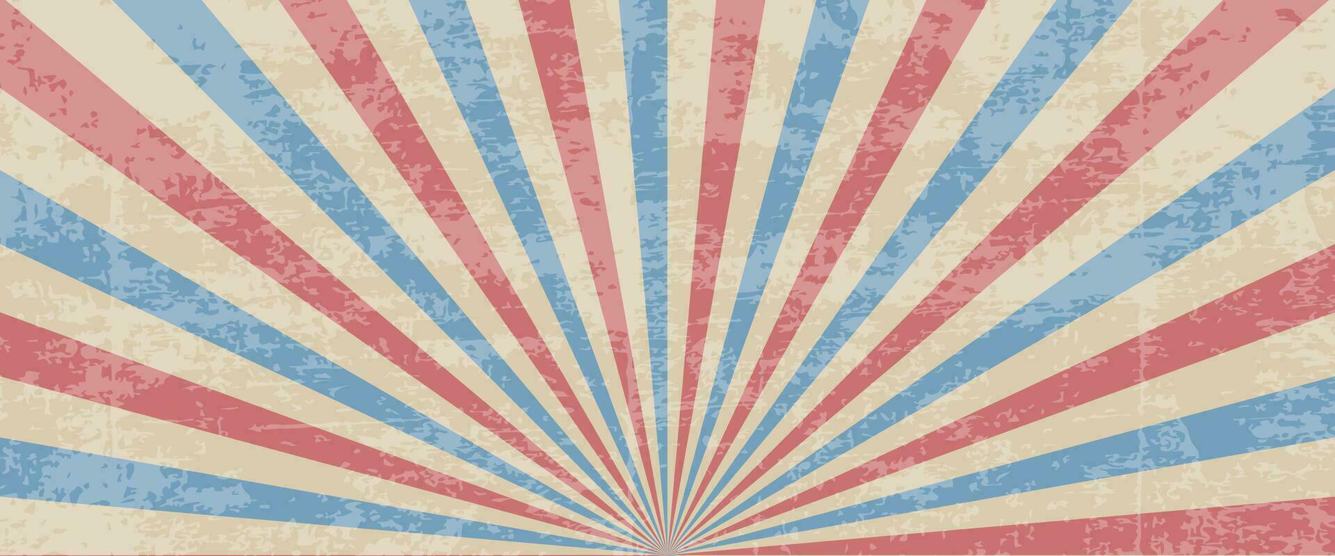 Poster vintage grunge shabby retro horizontal USA flag, background with star diverging beams. vector