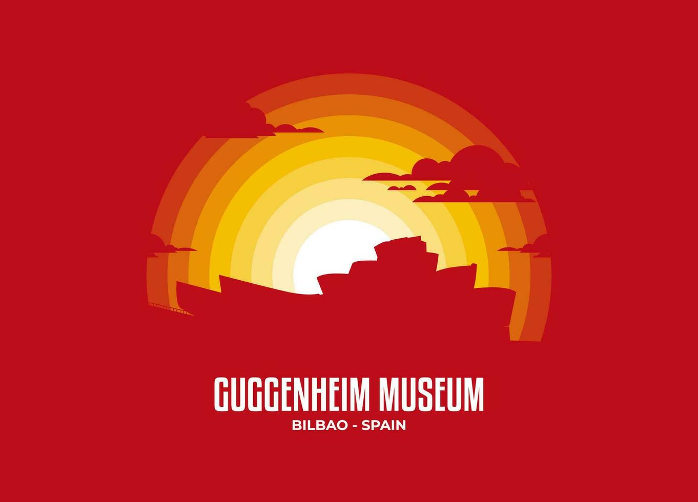guggenheim museo vector. luz de la luna ilustración de famoso histórico estatua y arquitectura en unido Reino. color tono establecido en bandera. vector eps 10