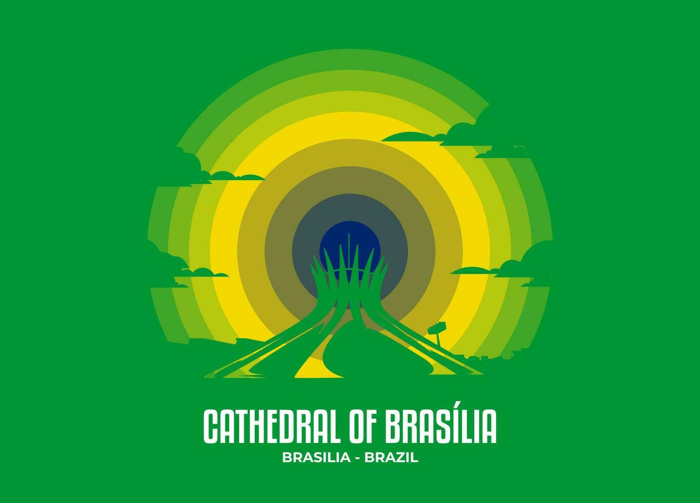 Cathedral of Brasilia vector. Moonlight illustration of famous historical statue and architecture in United Kingdom. Color tone based on flag. Vector eps 10