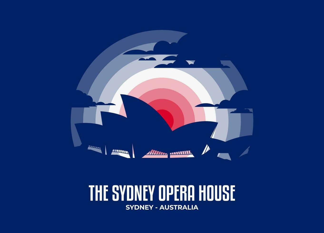 Sydney Opera House vector. Moonlight illustration of famous historical statue and architecture in United Kingdom. Color tone based on flag. Vector eps 10
