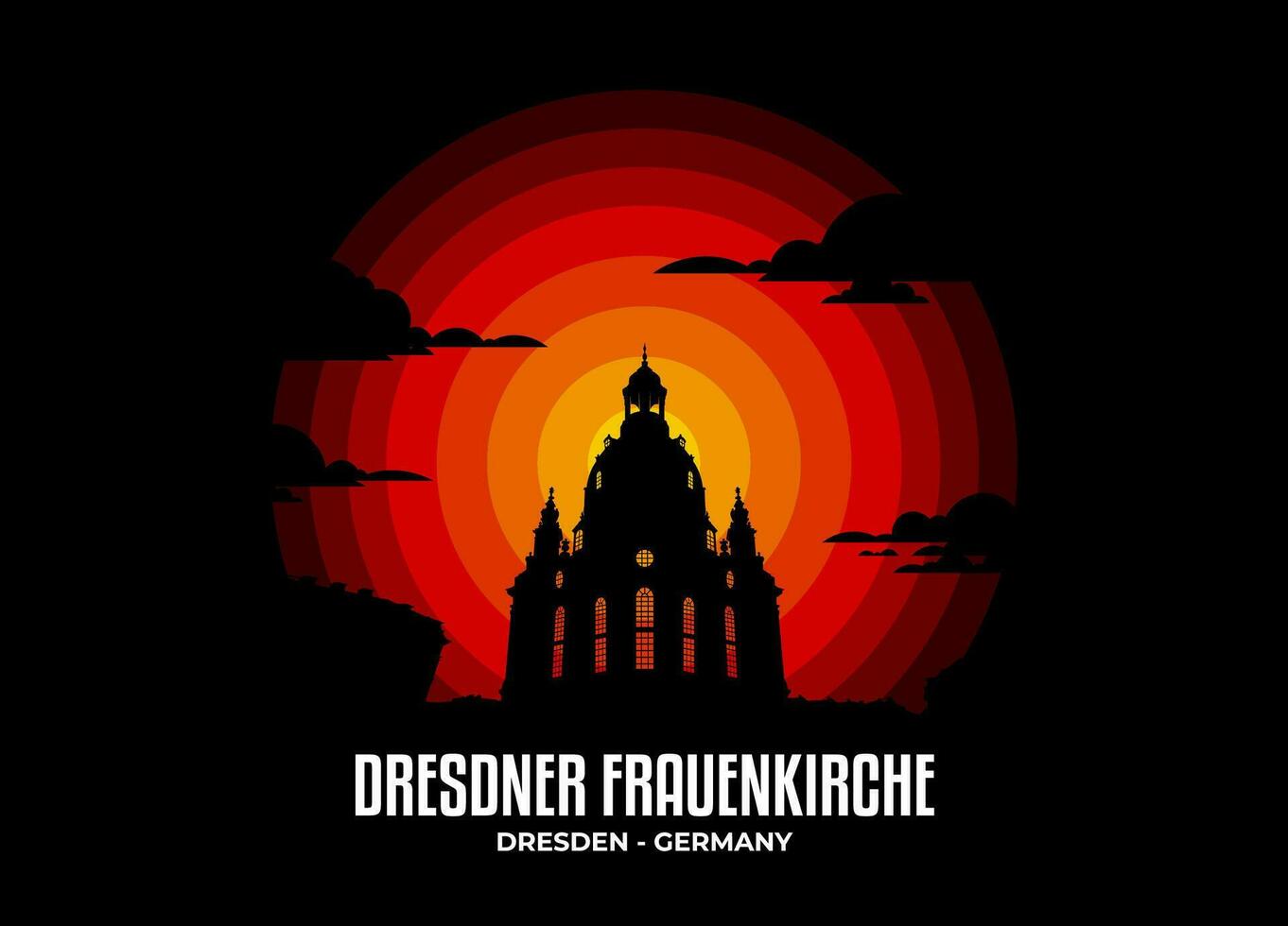 Dresdner Frauenkirchie vector. Moonlight illustration of famous historical statue and architecture in United Kingdom. Color tone based on flag. Vector eps 10