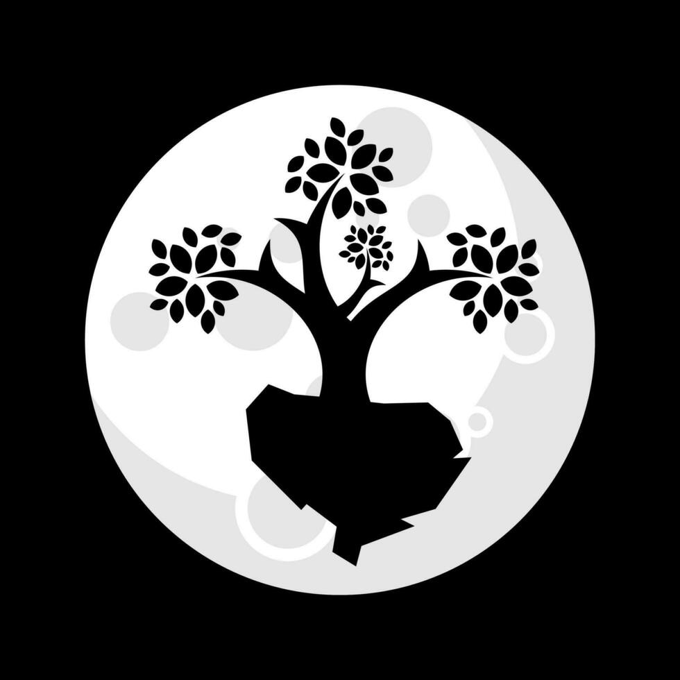 moon and tree logo design vector