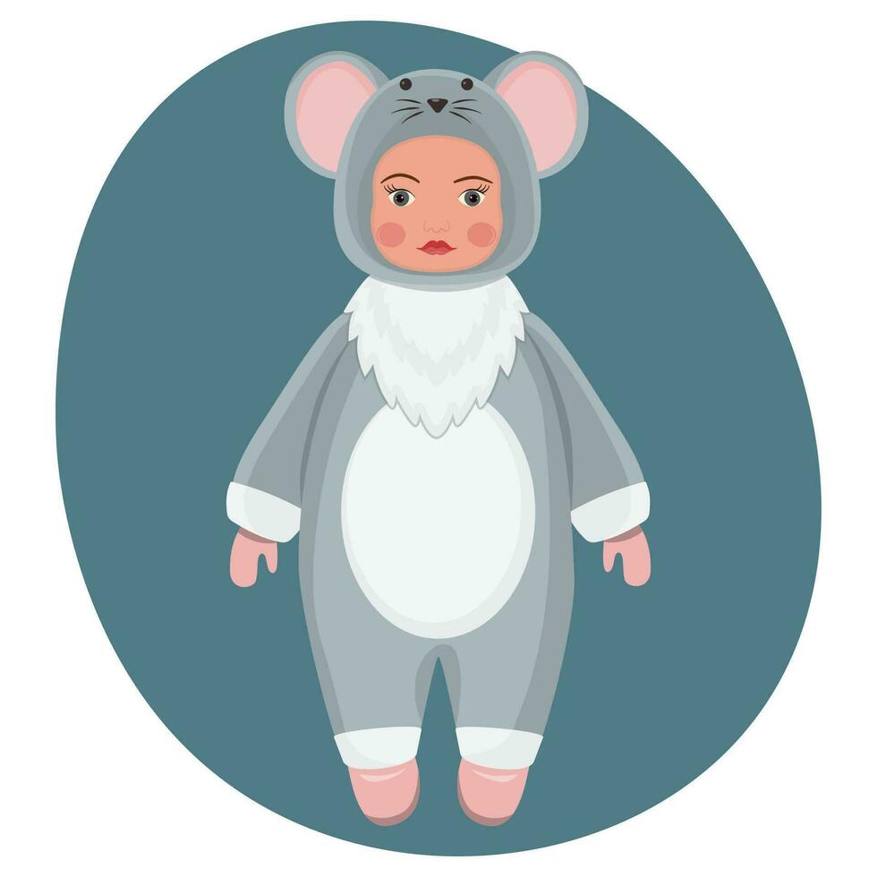 A child in a fancy mouse costume. The concept of winter holidays and celebrations. Vector illustration.