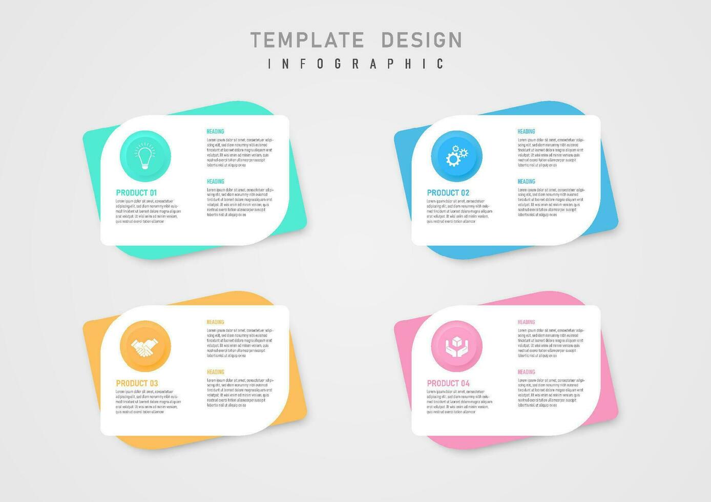 infographic template business simple pastel multi color squares Left button with center icon Letters on white background design for product, project, marketing, finance, investment. vector
