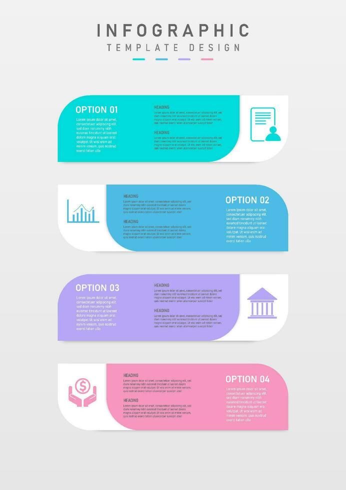 infographic business options template simple vertical rectangle pastel color White and black letters on a colored background. Color icons on white background vector
