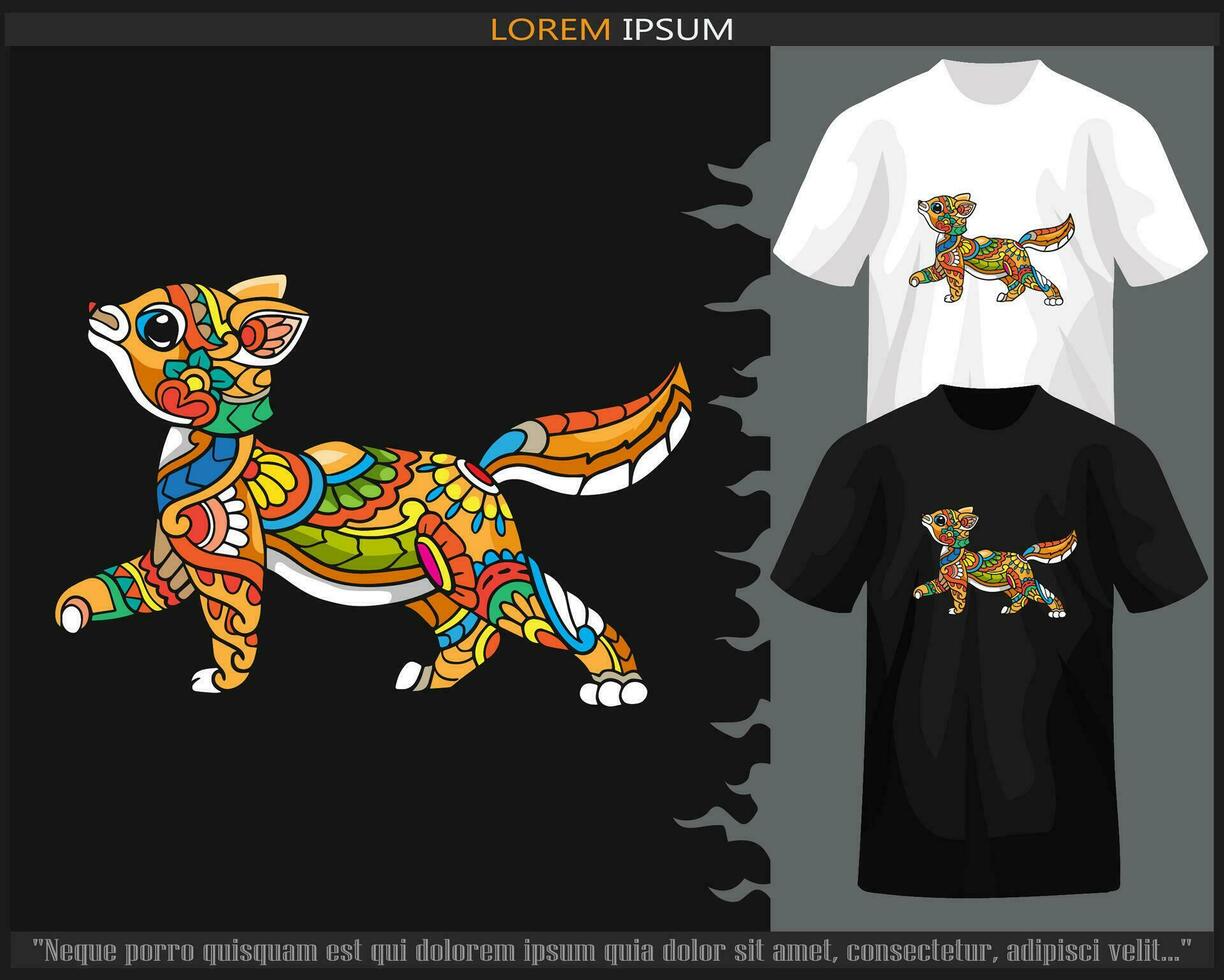 Colorful cat mandala arts isolated on black and white t shirt. vector