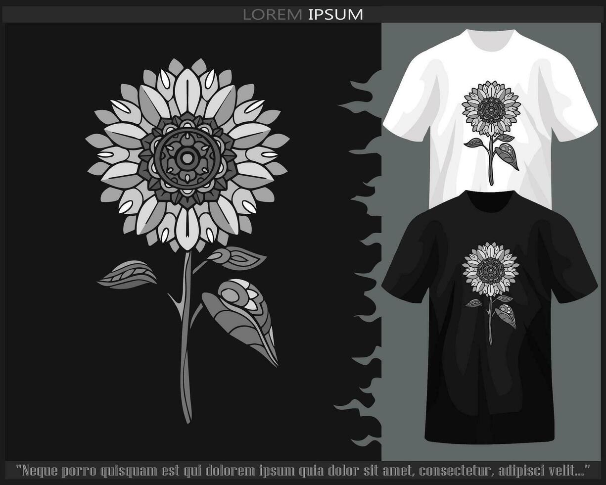 Monochrome sunflower mandala arts isolated on black and white t shirt. vector