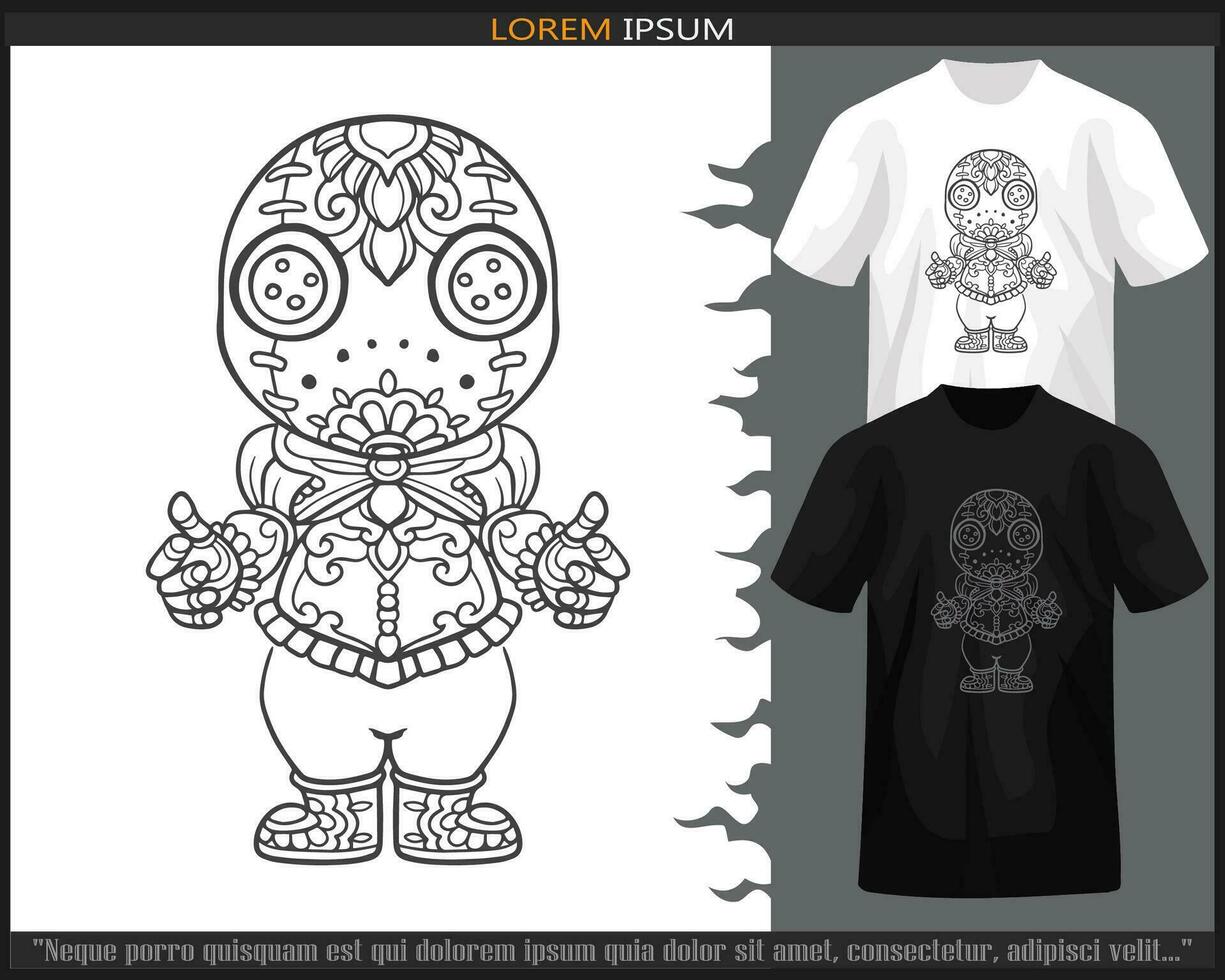 voodoo mandala arts isolated on black and white t-shirt. vector