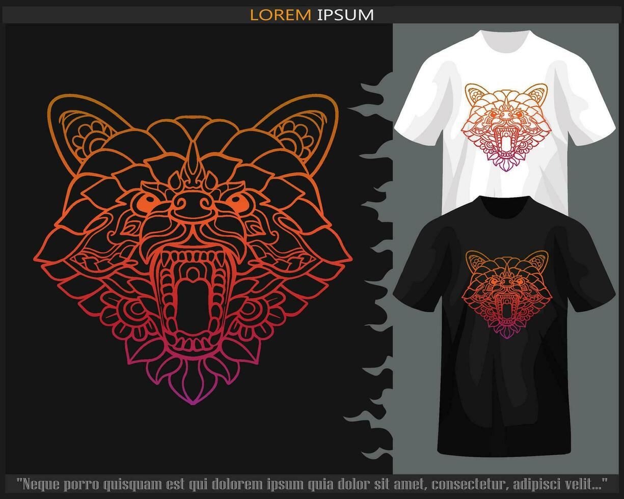 Gradient Colorful raccoon head mandala arts isolated on black and white t shirt. vector