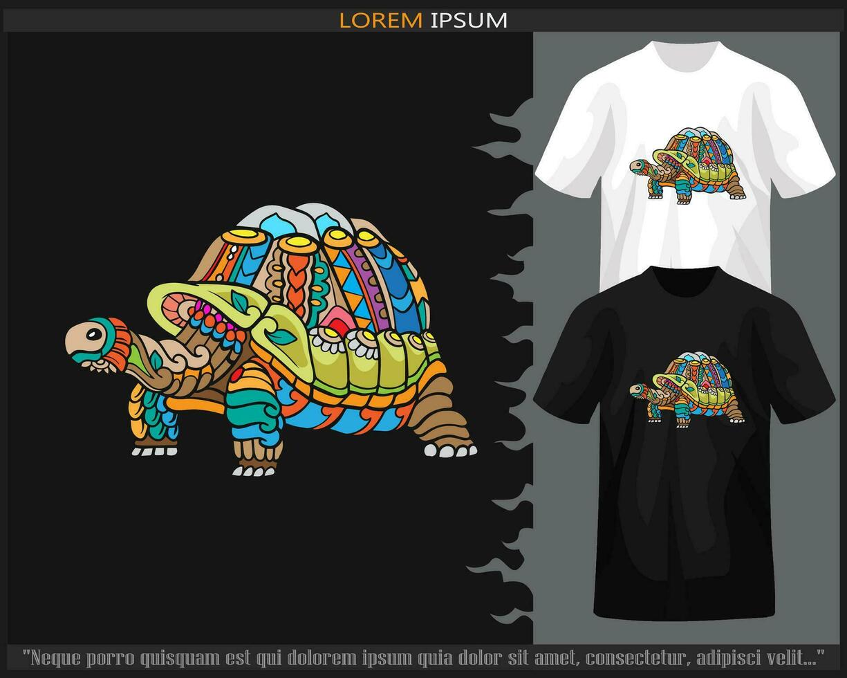 Colorful tortoise turtle mandala arts isolated on black and white t shirt. vector