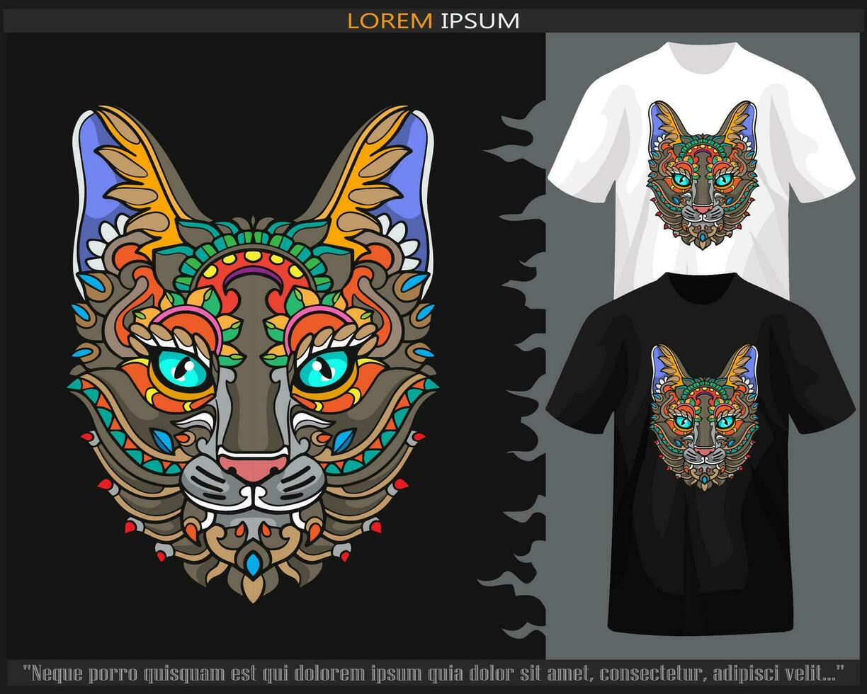 Colorful cat mandala arts isolated on black and white t shirt vector