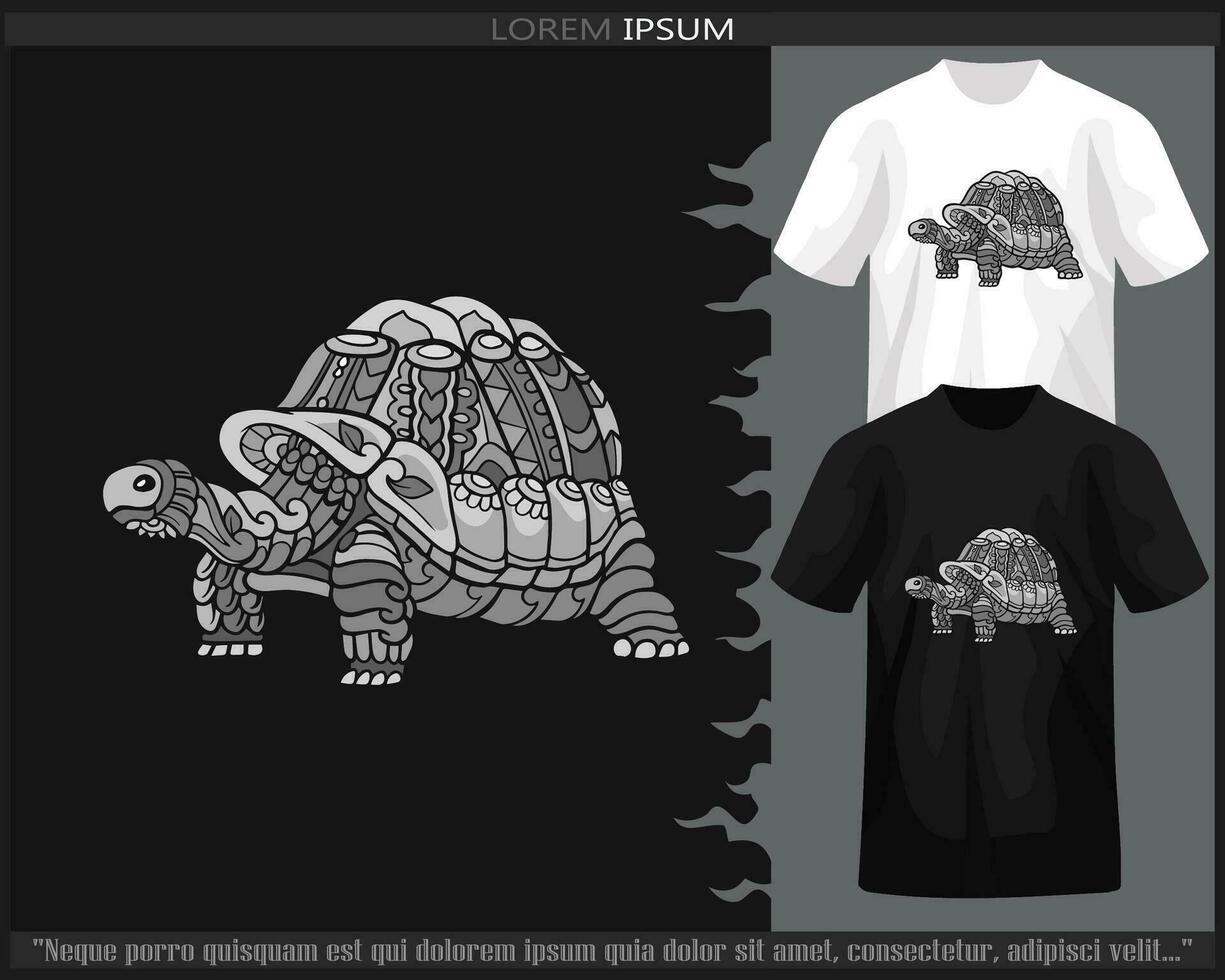 Monochrome turtle mandala arts isolated on black and white t shirt. vector