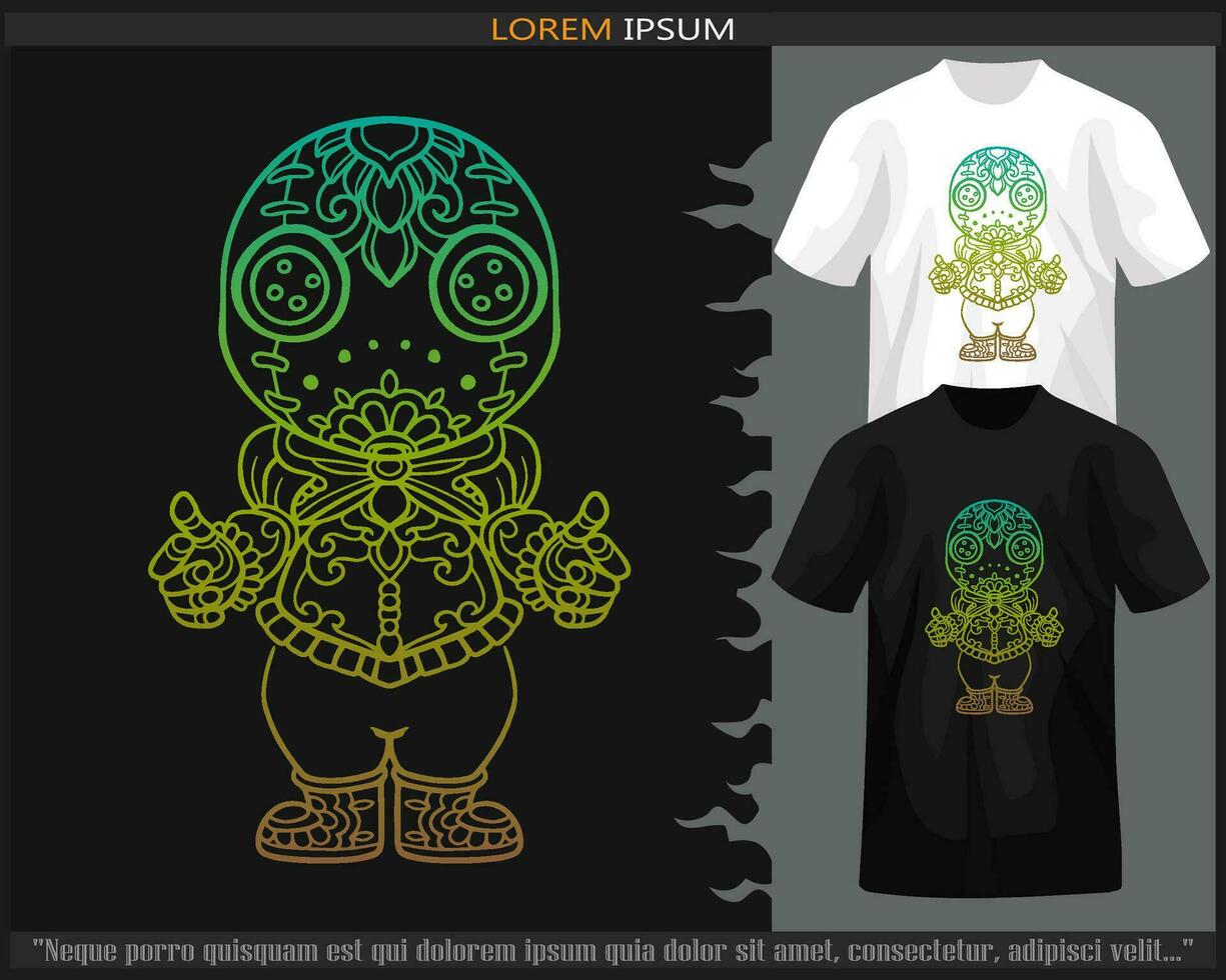 Gradient Colorful voodoo mandala arts isolated on black and white t shirt. vector