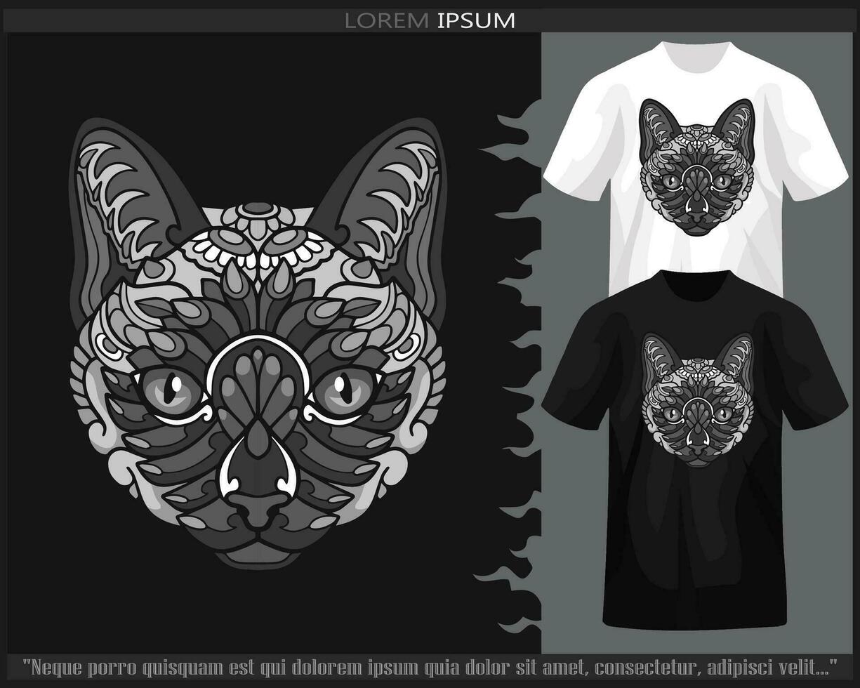 monocromo gato mandala letras aislado en negro y blanco t camisa. vector