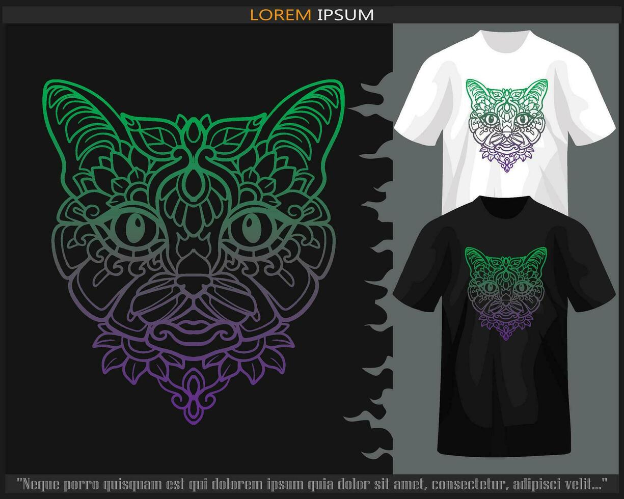 degradado vistoso de gato mandala letras aislado en negro y blanco t camisa. vector