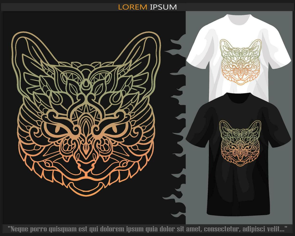 Gradient Colorful of cat mandala arts isolated on black and white t shirt. vector