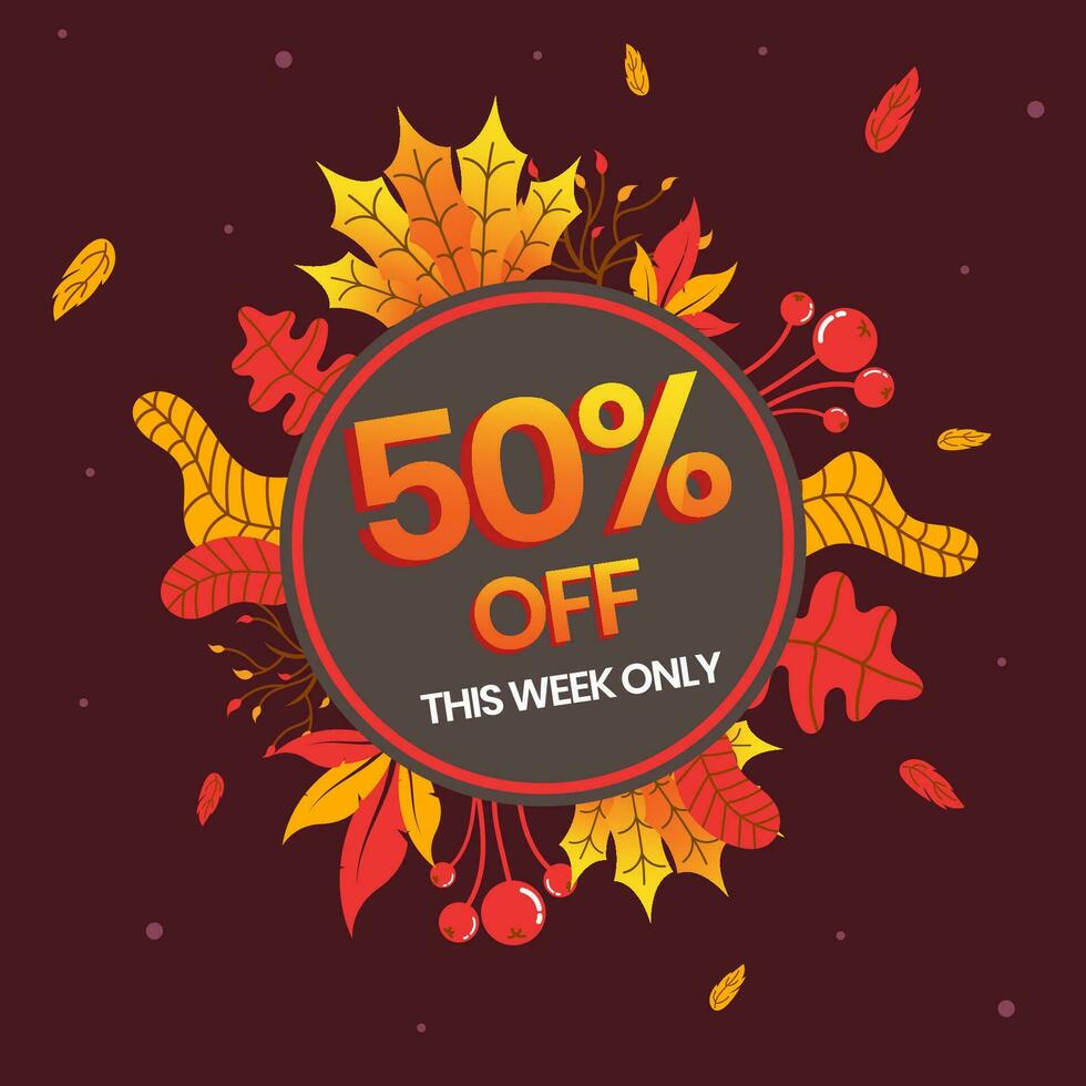 Autumn sale banner, up to 50 percent off vector