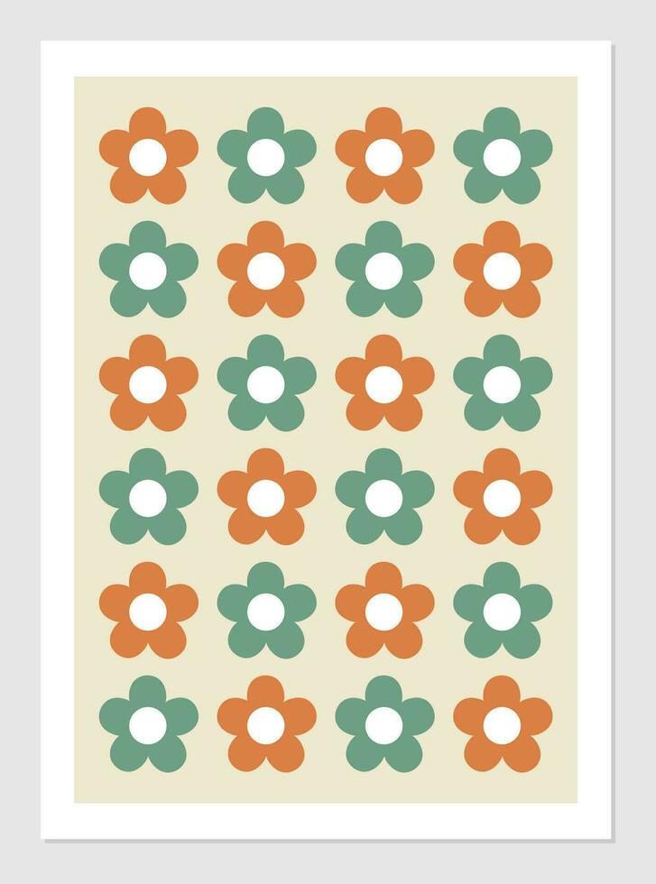 Poster with flowers. Vector illustration old style. Retro floral background. Interior design 70x and 80x.
