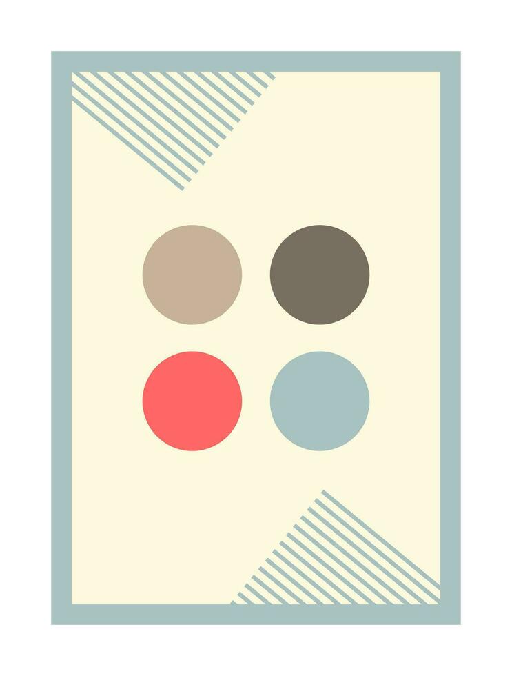 Abstract poster with circles and stripes. Vector illustration with geometric round shapes and lines. Interior design decoration. Pastel colors.