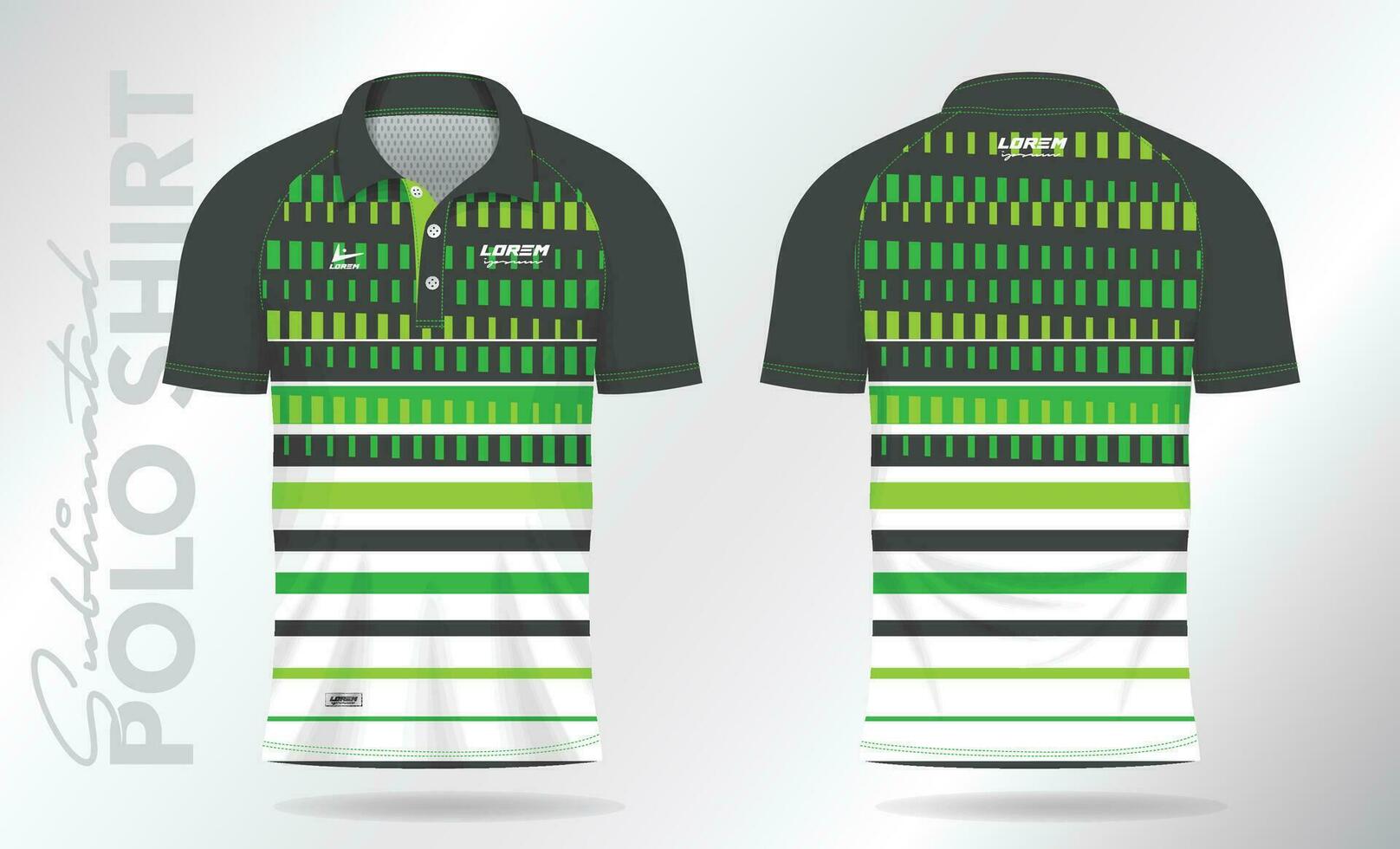 negro verde sublimación polo camisa Bosquejo modelo diseño para bádminton jersey, tenis, fútbol, fútbol americano o deporte uniforme vector