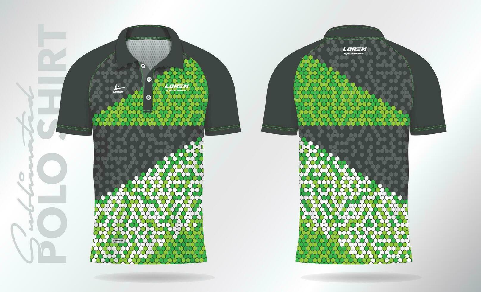 negro verde sublimación polo camisa Bosquejo modelo diseño para bádminton jersey, tenis, fútbol, fútbol americano o deporte uniforme vector