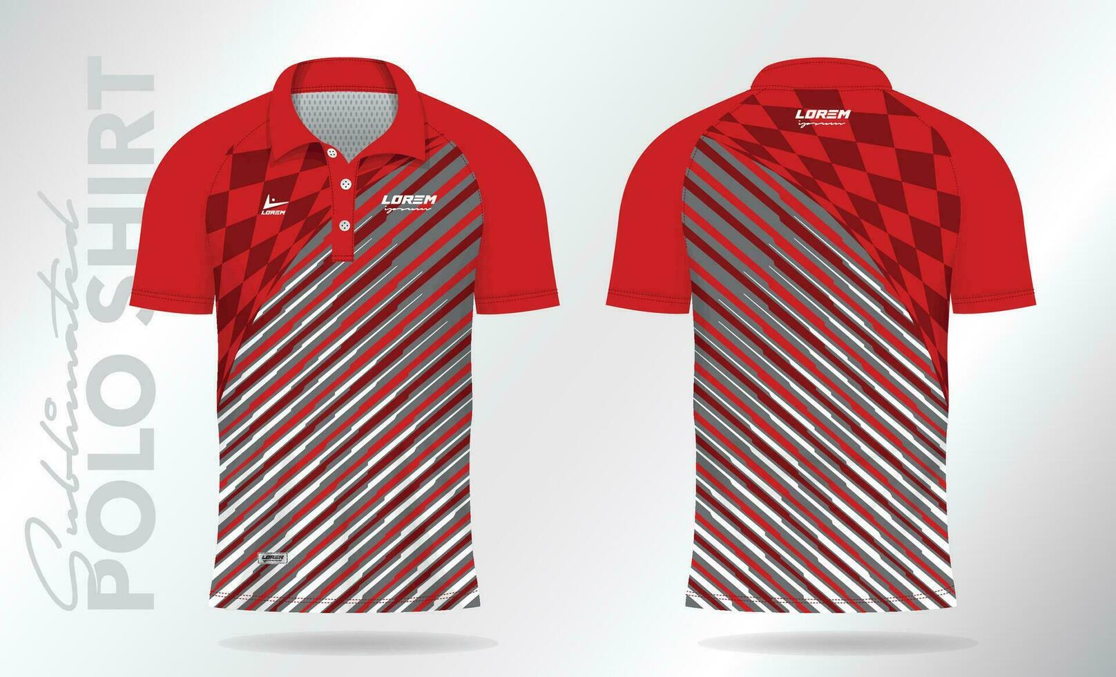 rojo sublimación polo camisa Bosquejo modelo diseño para bádminton jersey, tenis, fútbol, fútbol americano o deporte uniforme vector