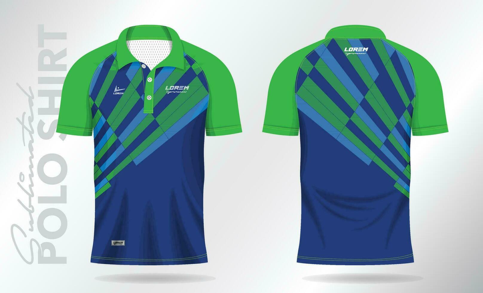 blue green sublimation Polo Shirt mockup template design for badminton jersey, tennis, soccer, football or sport uniform vector