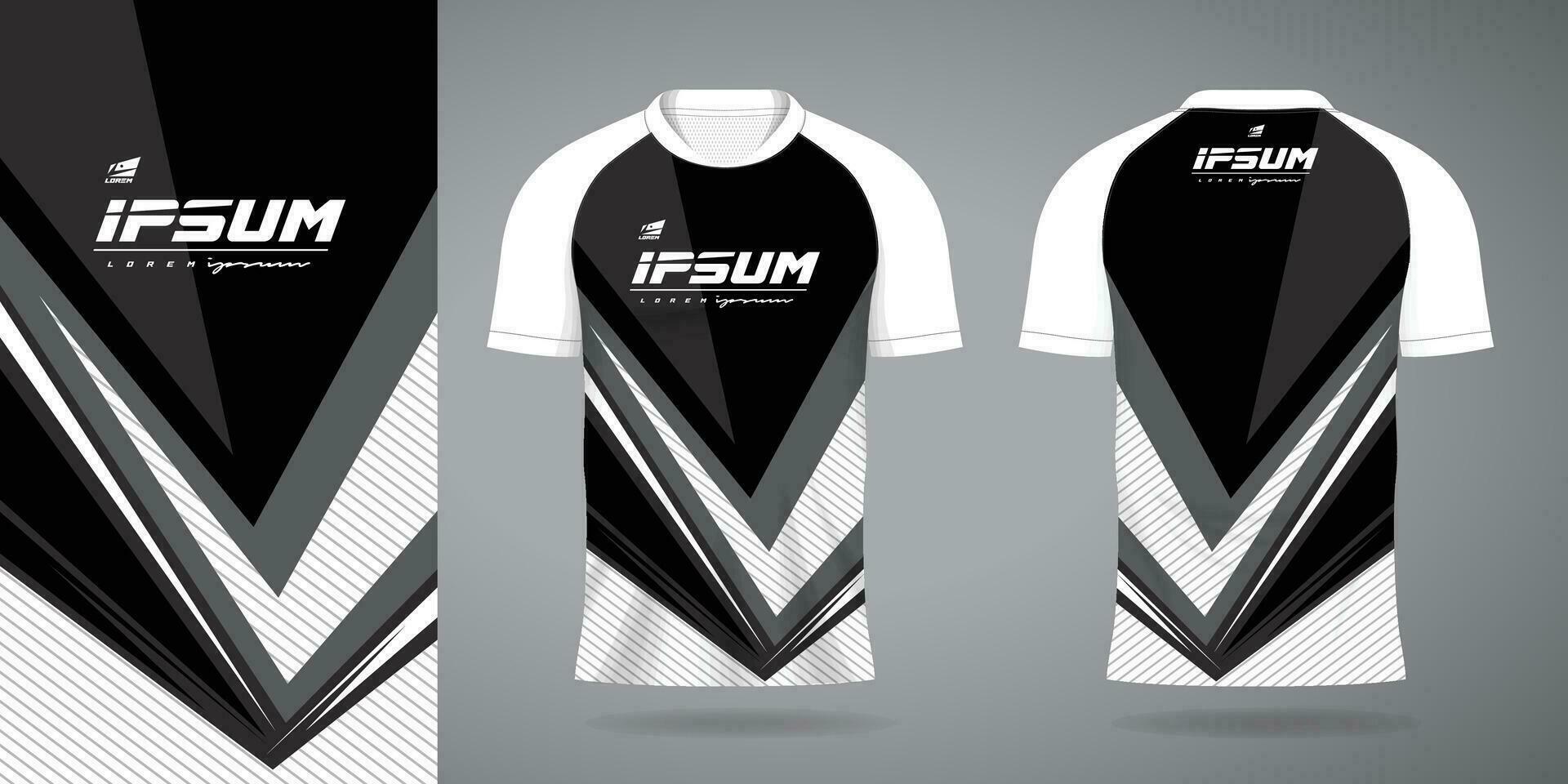 negro blanco jersey deporte uniforme camisa diseño modelo vector