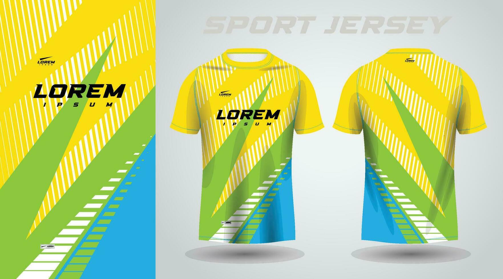 yellow green and blue color shirt soccer football sport jersey template design mockup vector