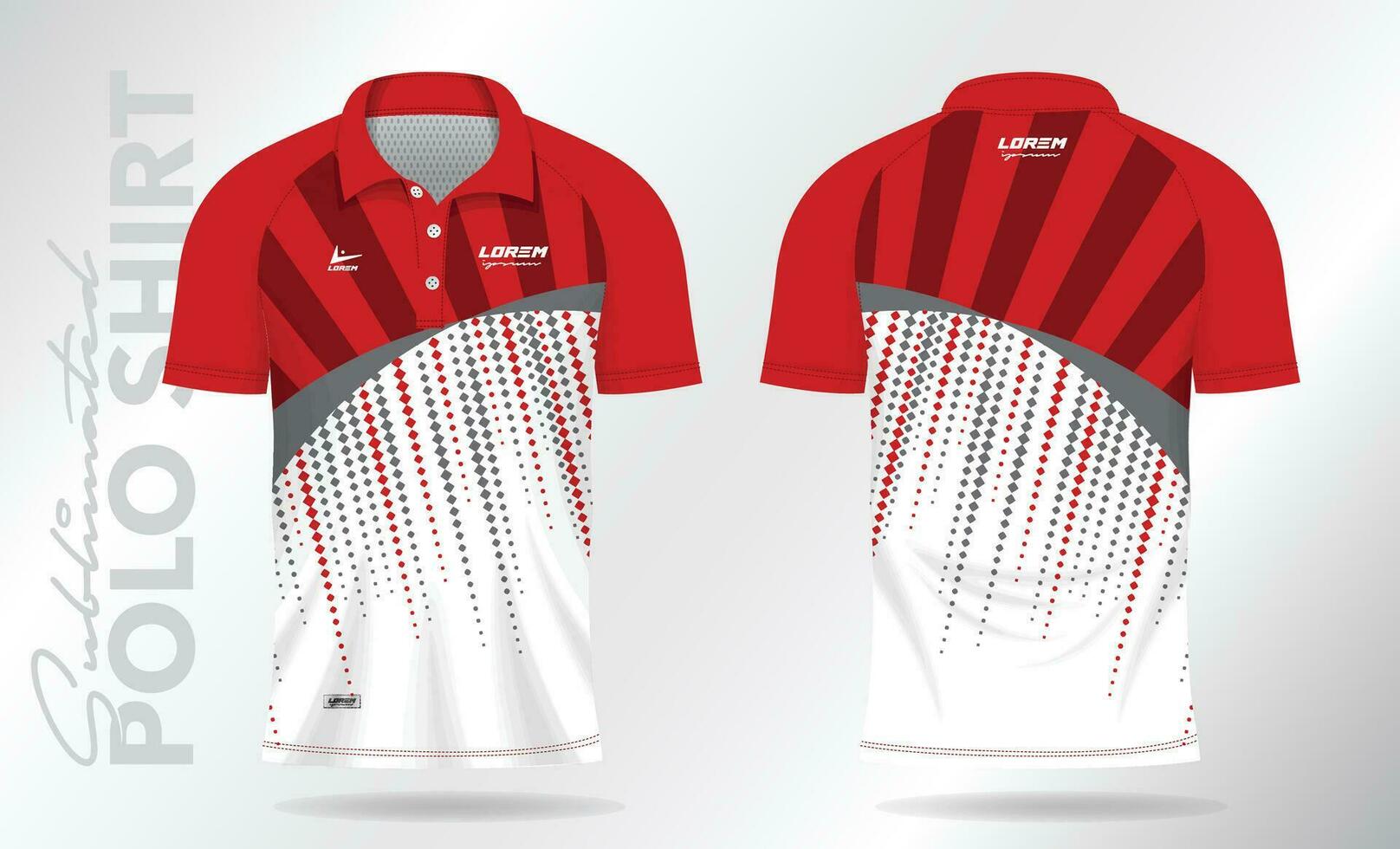 red sublimation Polo Shirt mockup template design for badminton jersey, tennis, soccer, football or sport uniform vector