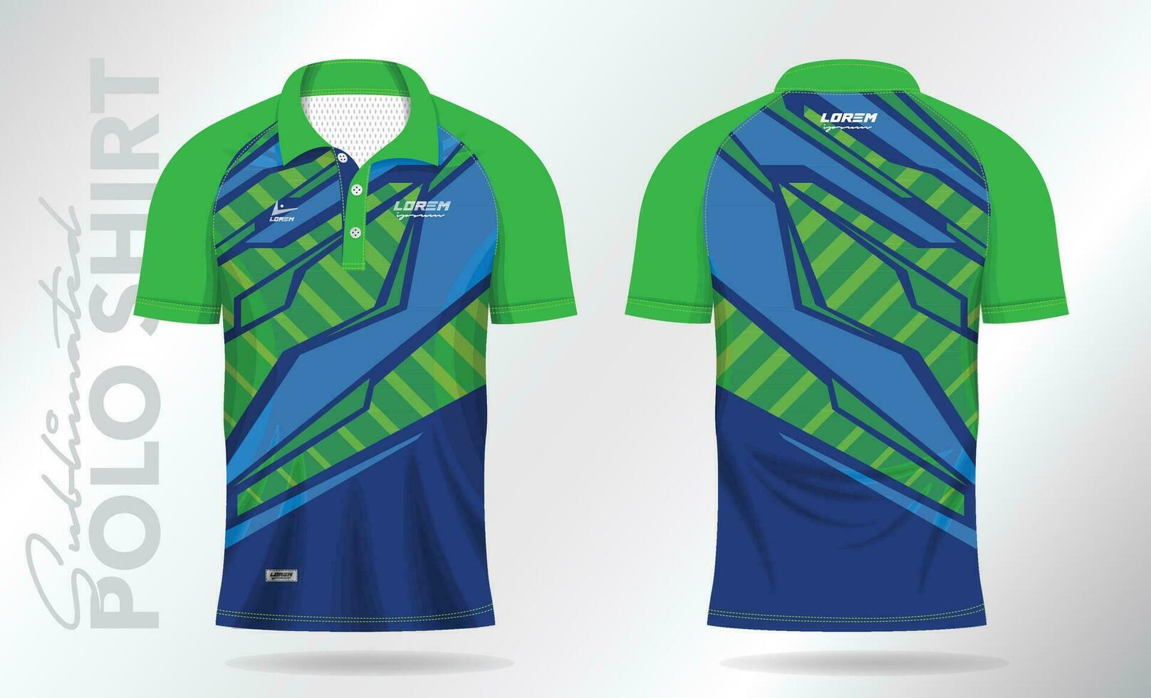 blue green sublimation Polo Shirt mockup template design for badminton jersey, tennis, soccer, football or sport uniform vector