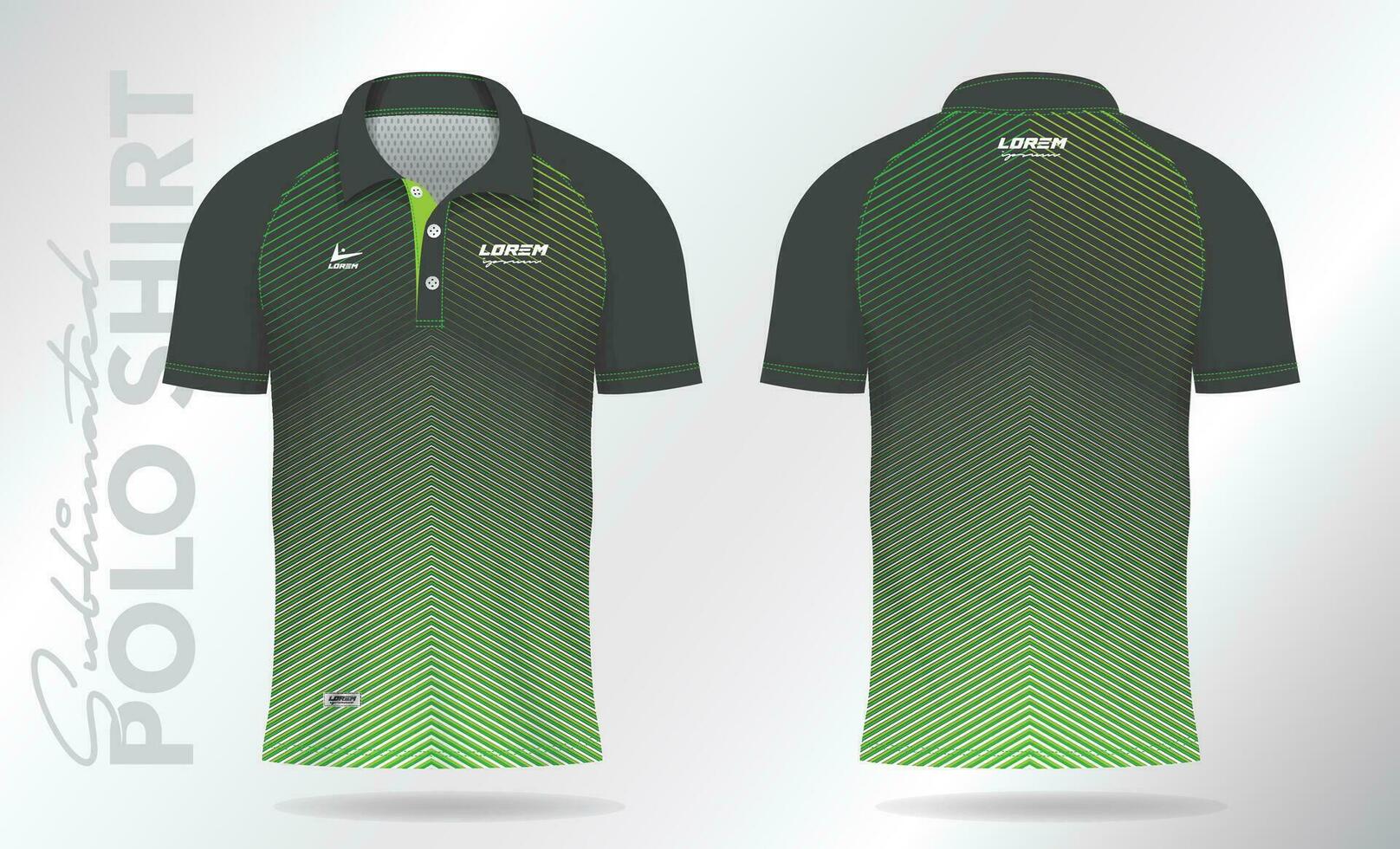 negro verde sublimación polo camisa Bosquejo modelo diseño para bádminton jersey, tenis, fútbol, fútbol americano o deporte uniforme vector