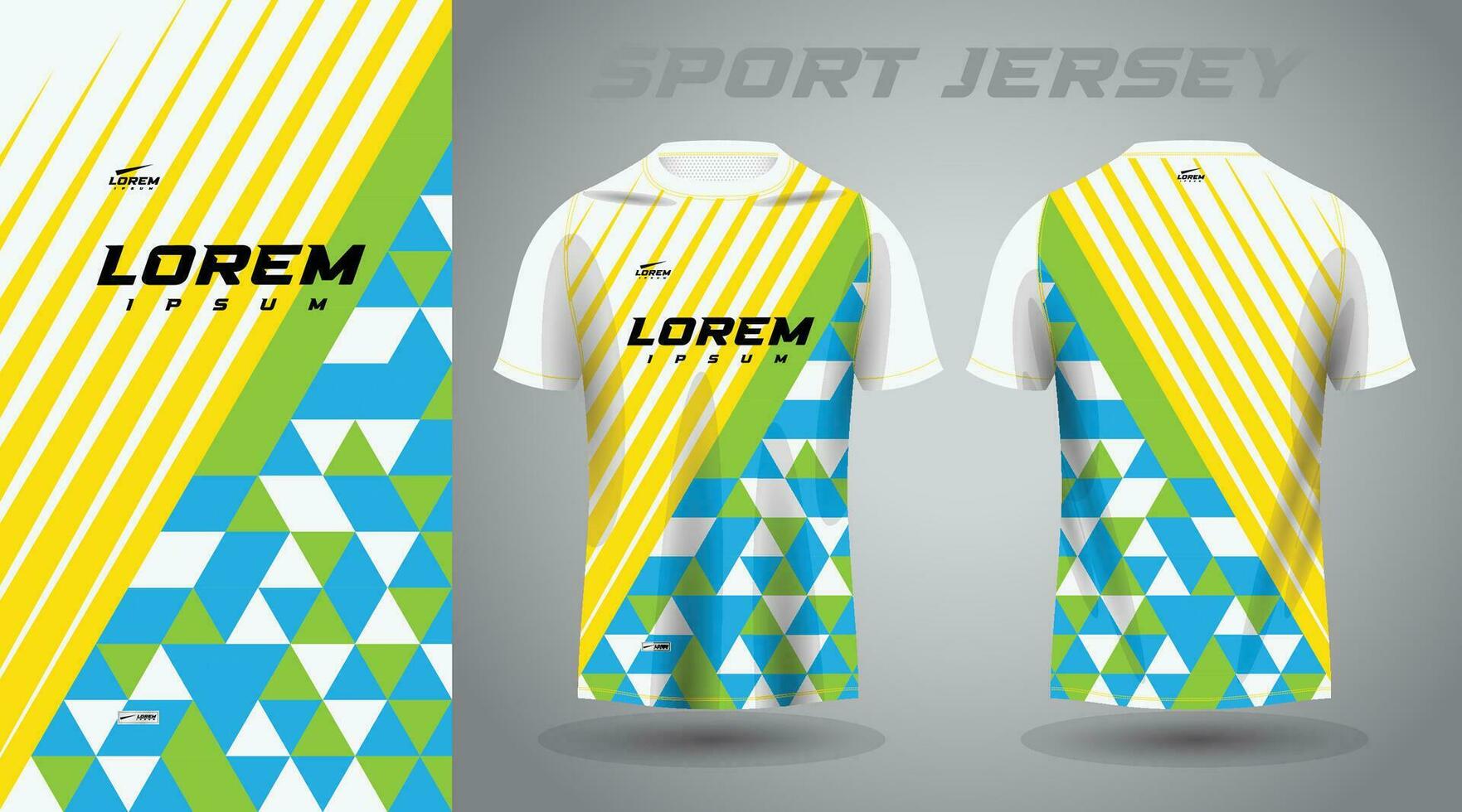 yellow green and blue color shirt soccer football sport jersey template design mockup vector