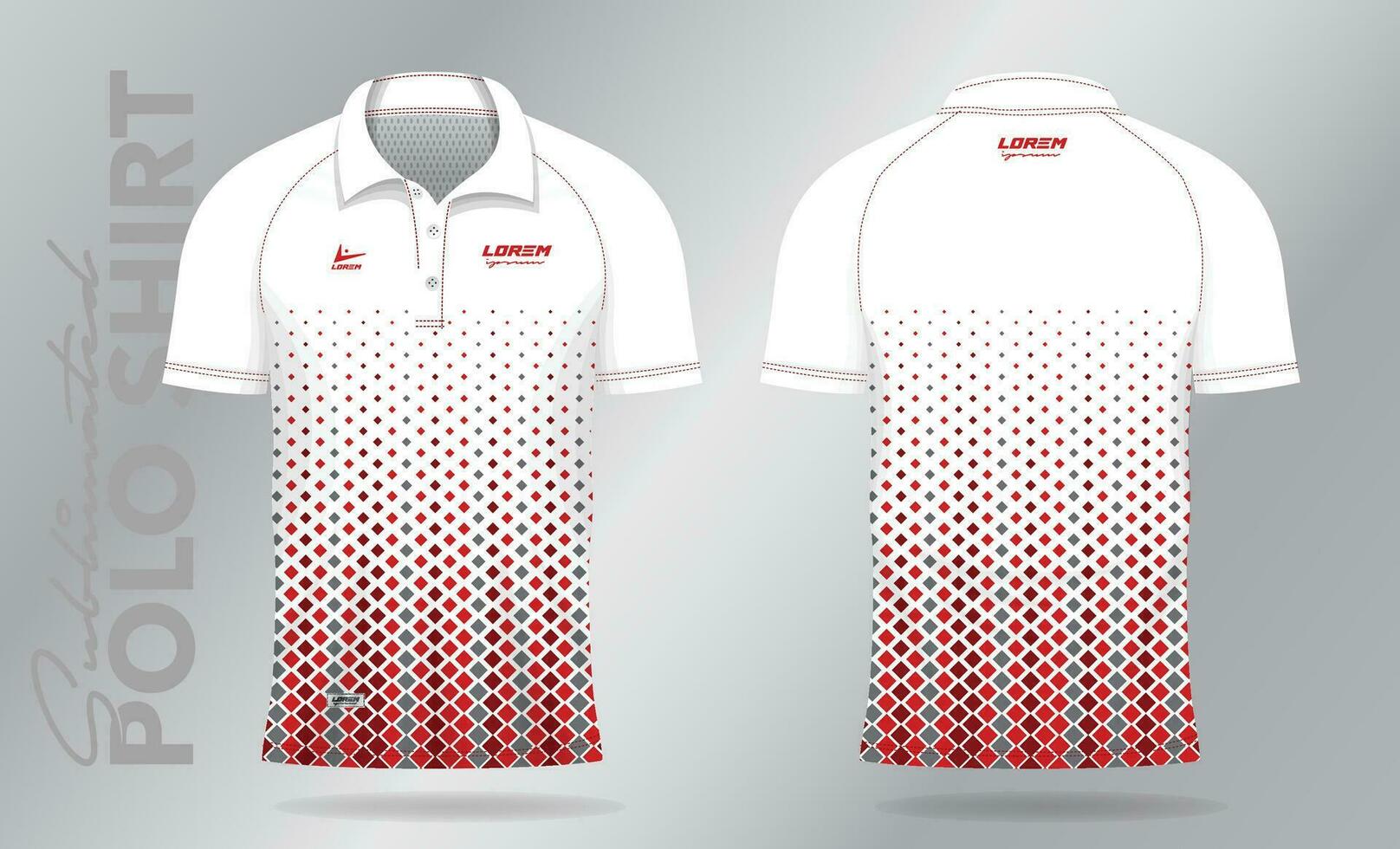 red sublimation Polo Shirt mockup template design for badminton jersey, tennis, soccer, football or sport uniform vector