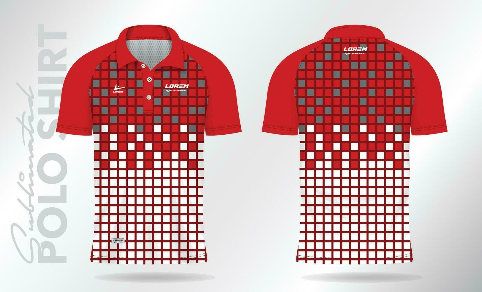 rojo sublimación polo camisa Bosquejo modelo diseño para bádminton jersey, tenis, fútbol, fútbol americano o deporte uniforme vector