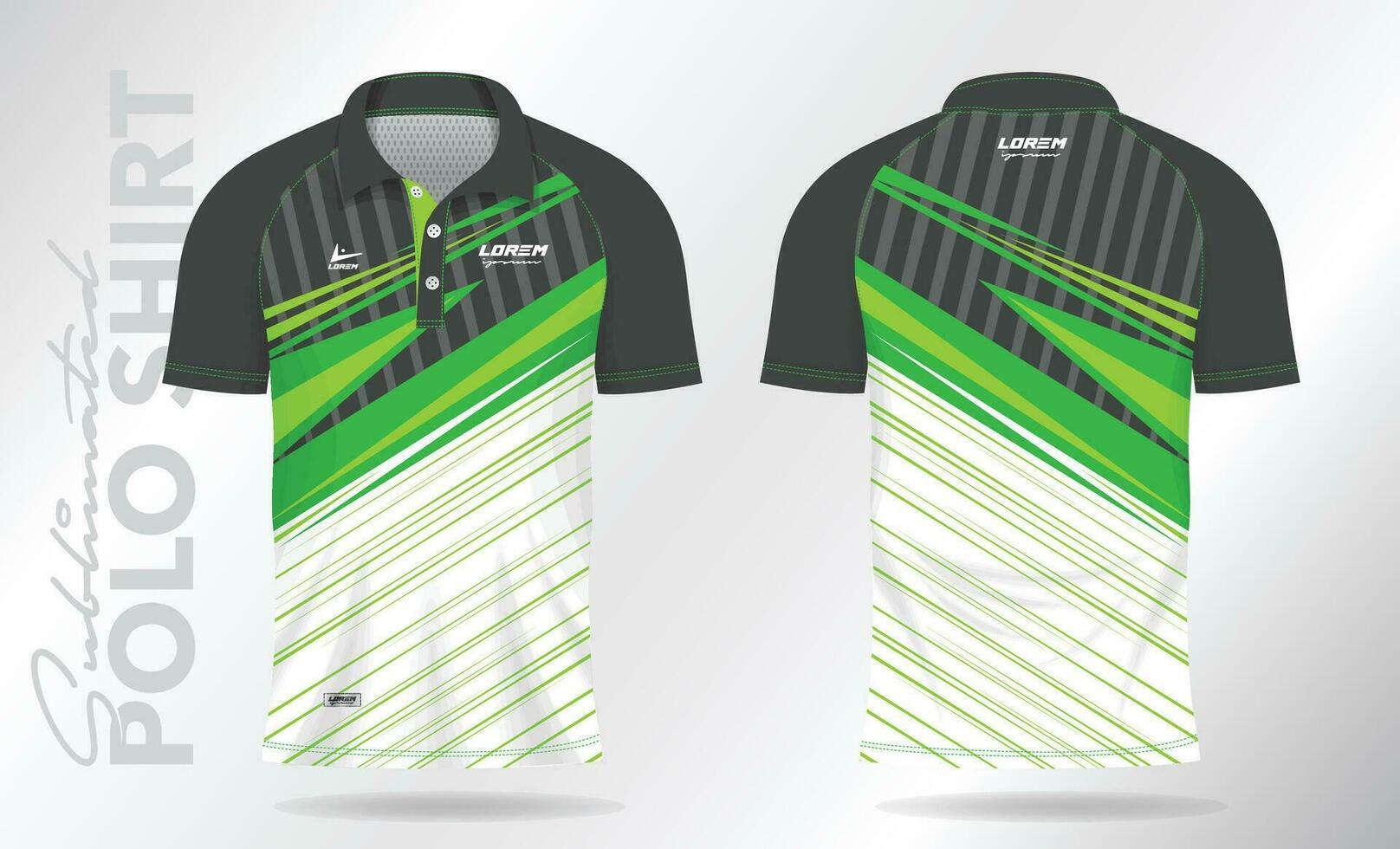 black green sublimation Polo Shirt mockup template design for badminton jersey, tennis, soccer, football or sport uniform vector