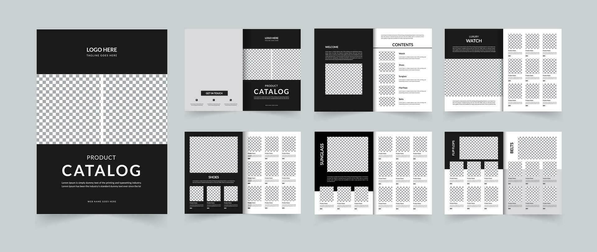 Product Catalog design template in black and white or Company product catalouge vector