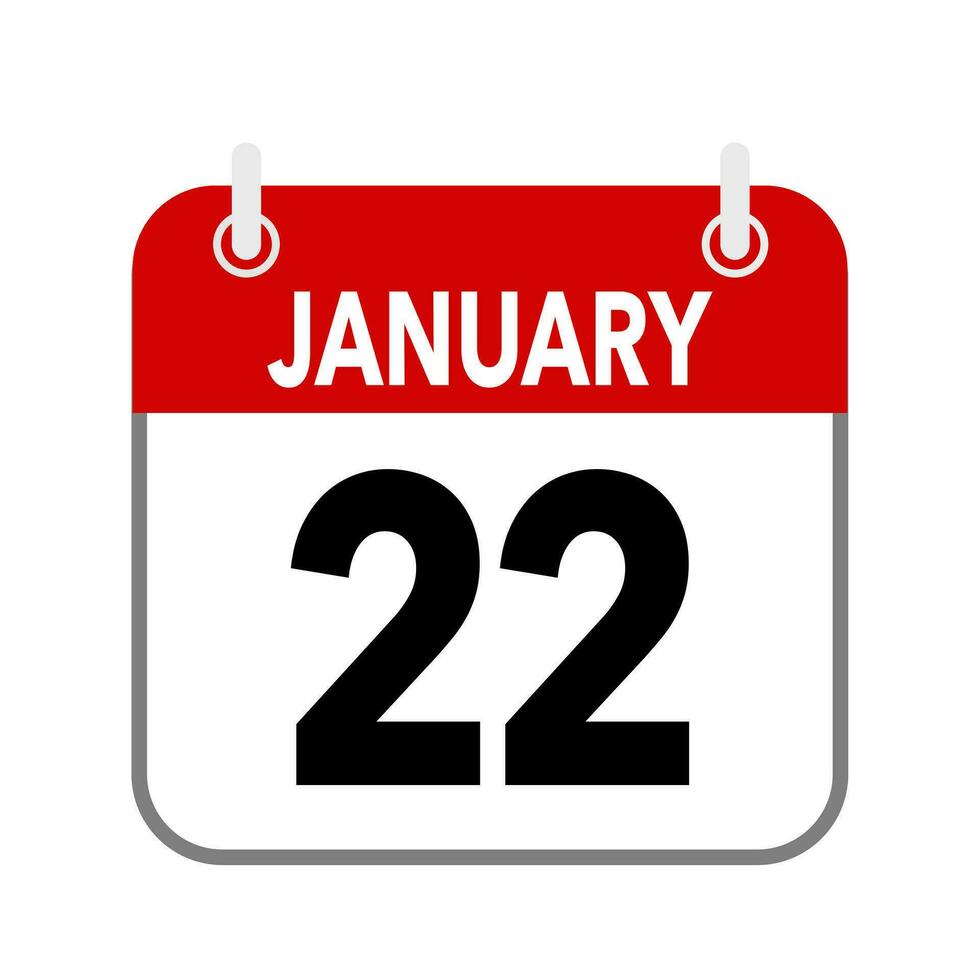 22 January, calendar date icon on white background. vector