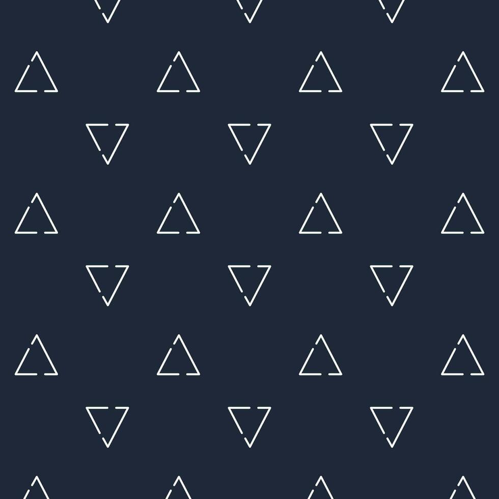 Seamless triangles geometric wallpaper ornament on navy blue background for web, print, textile, wallpaper, gift wrapping paper and other. vector