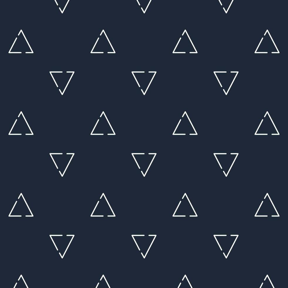 Seamless triangles geometric wallpaper ornament on navy blue background for web, print, textile, wallpaper, gift wrapping paper and other. vector