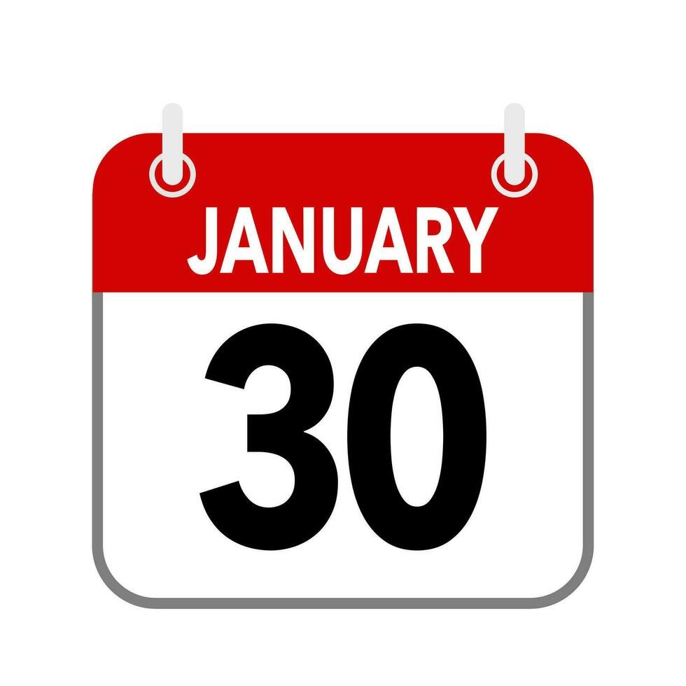 30 January, calendar date icon on white background. vector