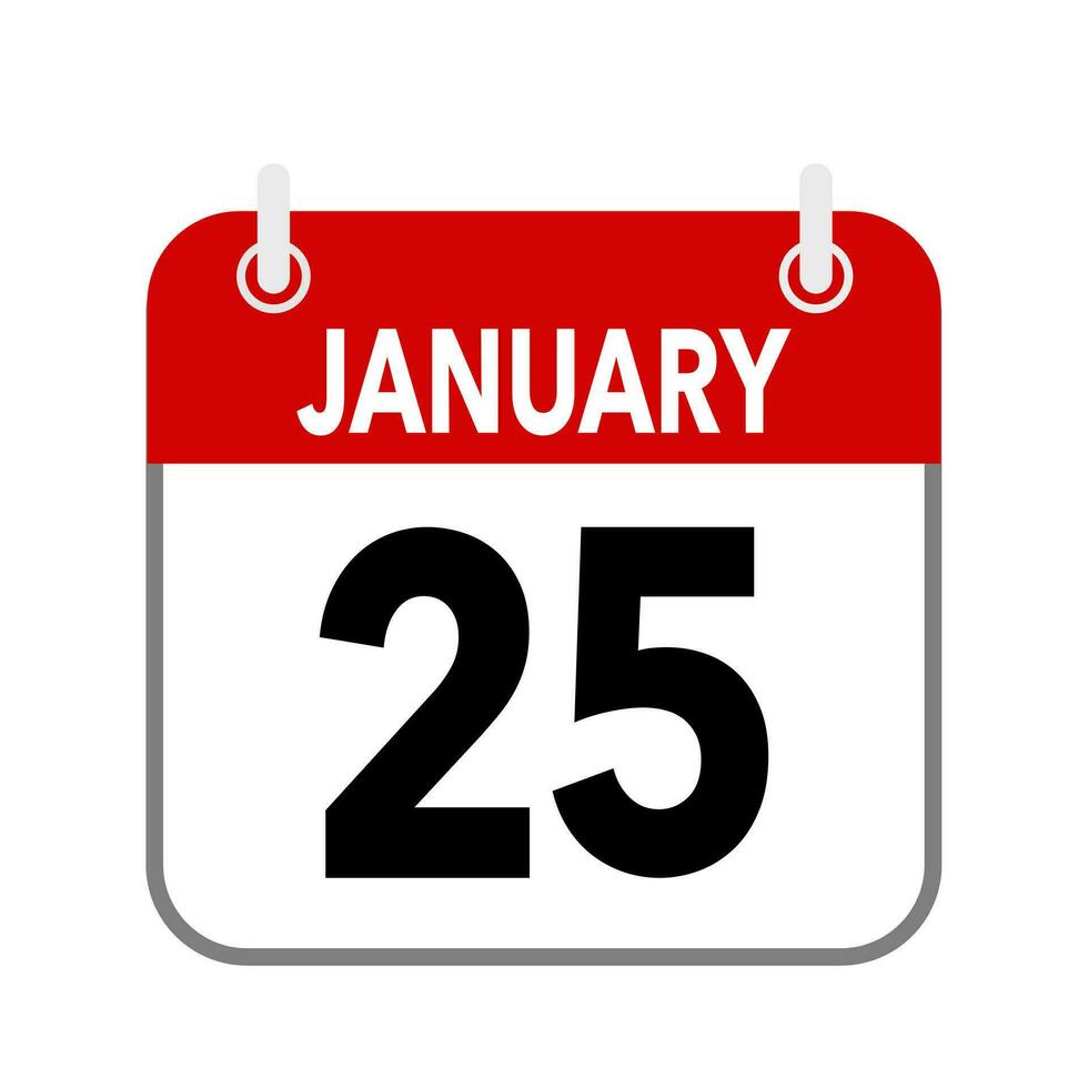 25 January, calendar date icon on white background. vector