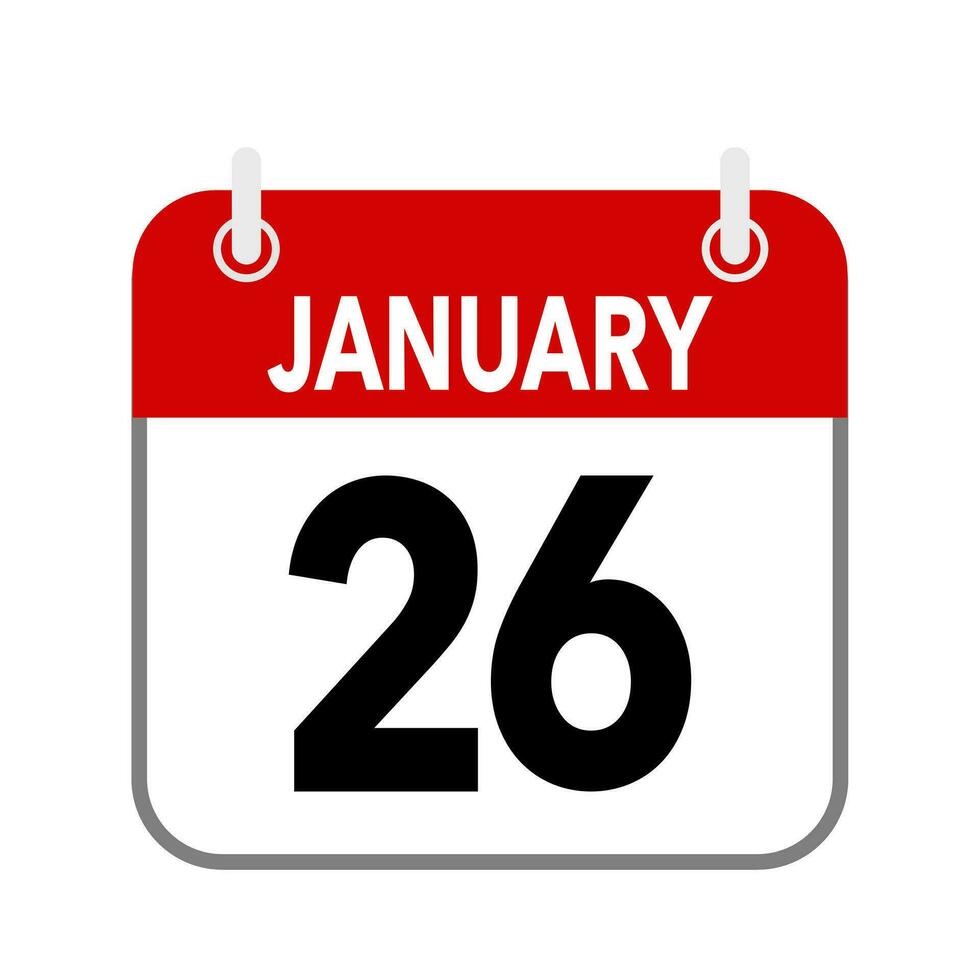 26 January, calendar date icon on white background. vector