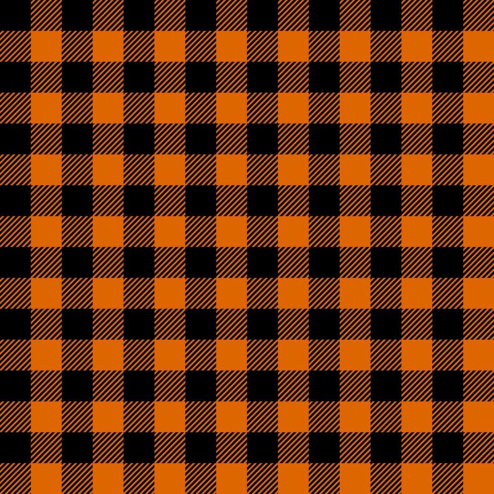 Halloween or Thanksgiving day seamless pattern. Black and orange gingham plaid texture with whole and striped squares. vector