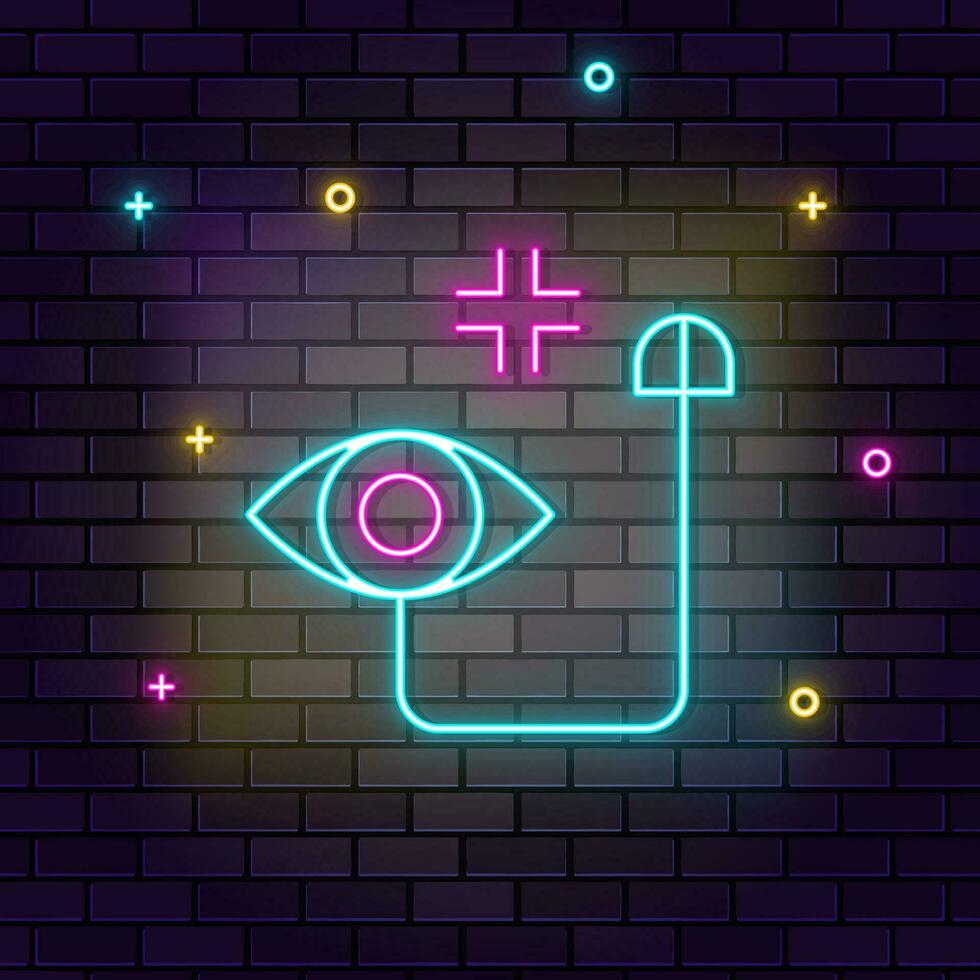 Click, internet, tech, smart icon , neon on wall. Dark background brick wall neon icon. vector