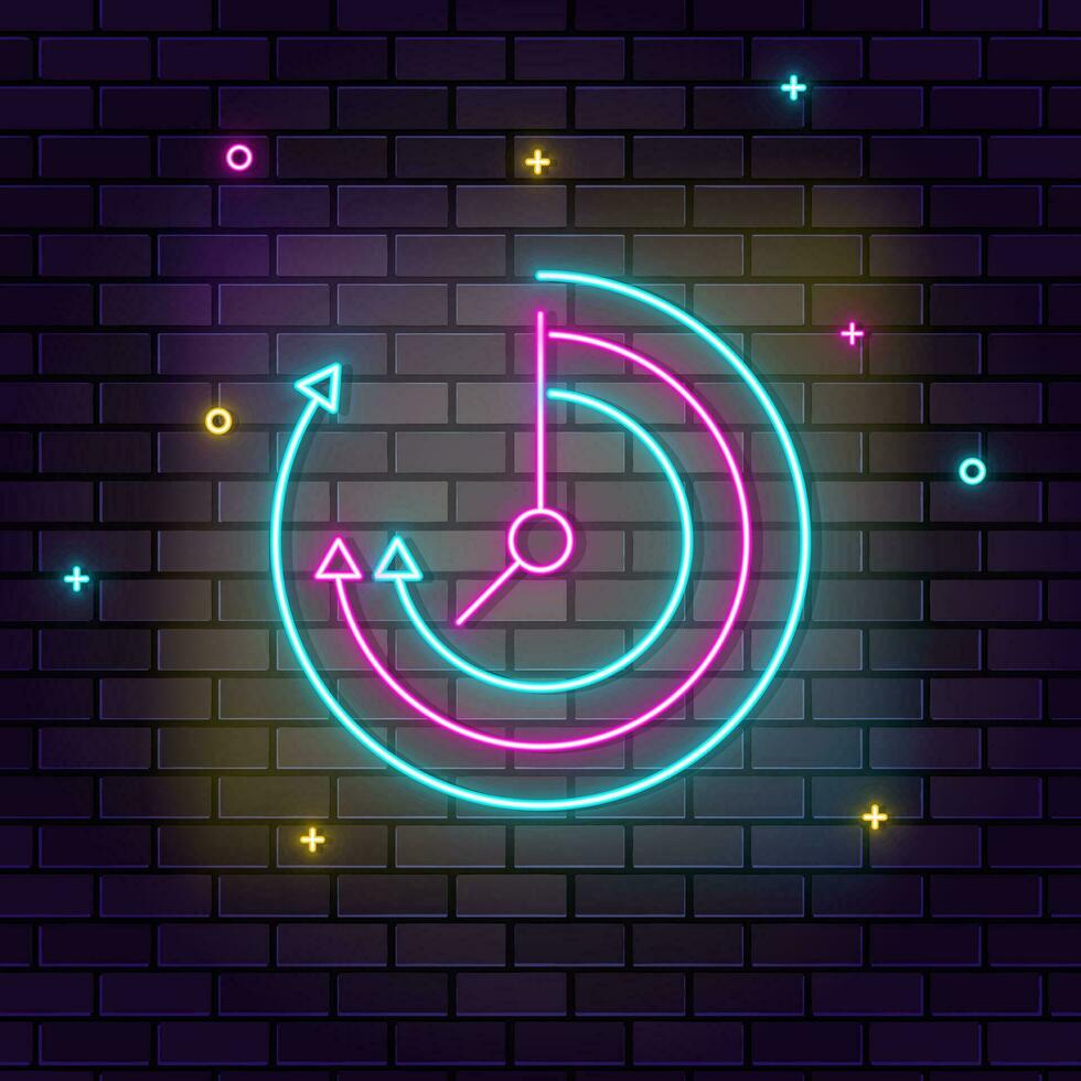 Deadline, line, multicolor neon icon on dark brick wall. vector